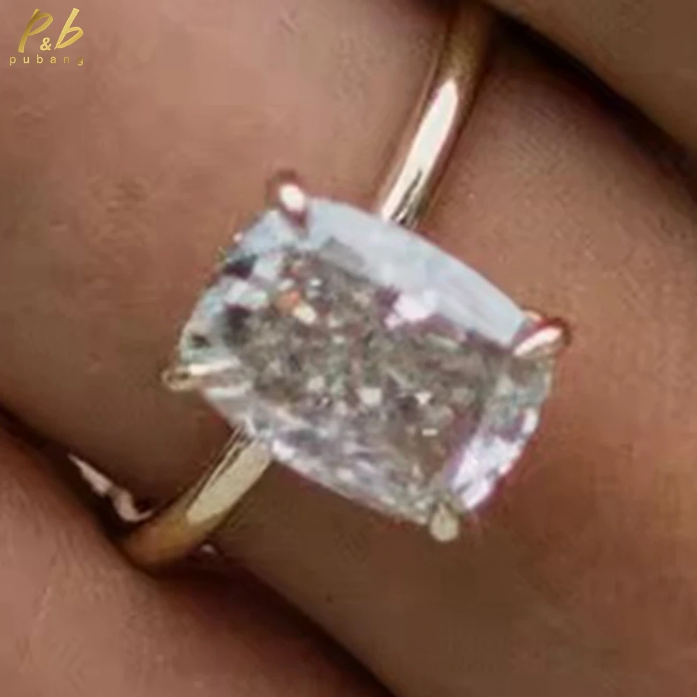 

PuBang Fine Jewelry VVS1 3EX D Цвет Муассанит Кольцо для Женщин 4,5 Карата Центр Измельченный Ледяной Подушка Огранка для Свадебной Вечеринки Подарок