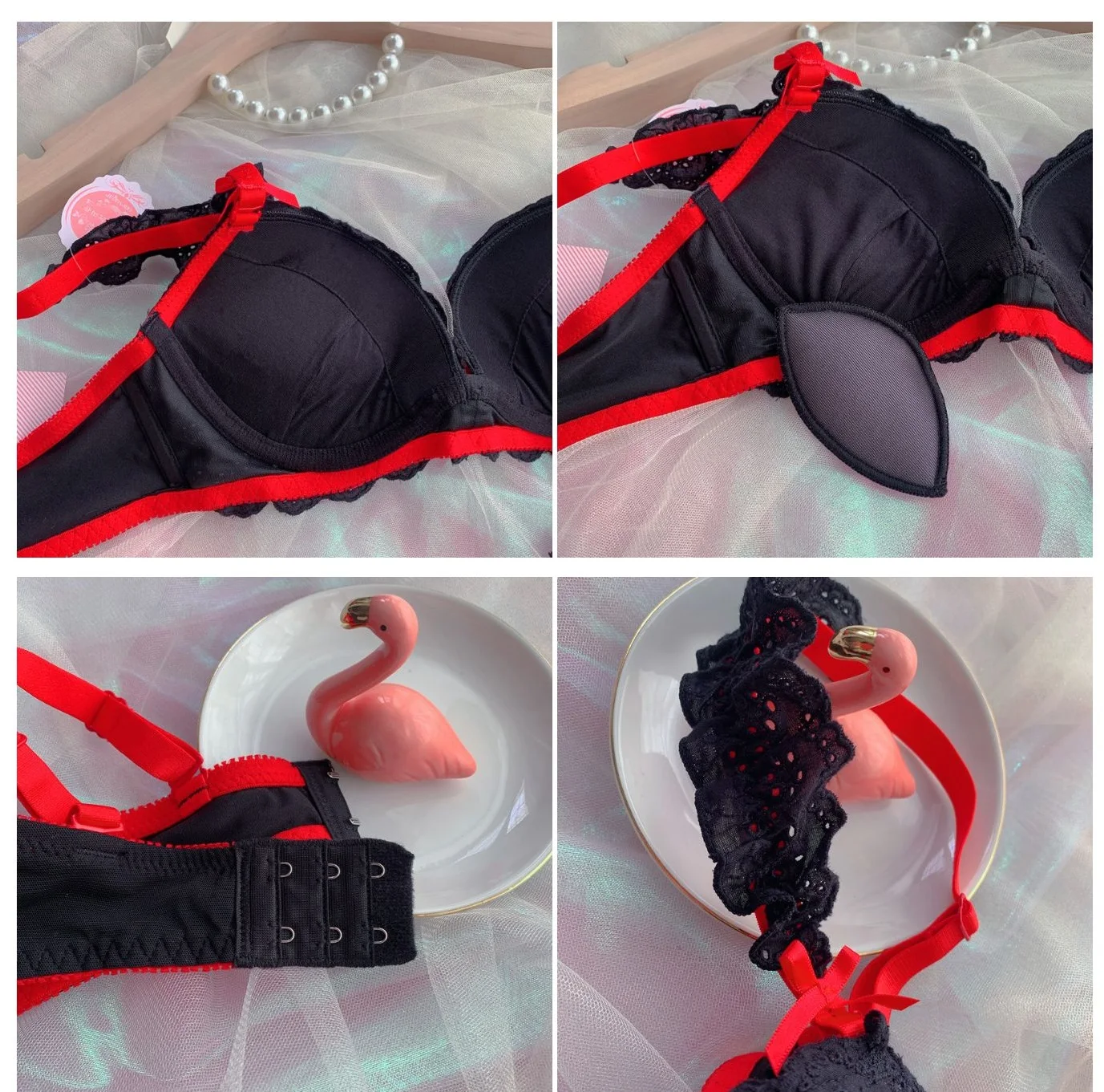 Girl cotton embroidery lingerie no steel ring bra set ladies cute underwear panties gather side to show the chest bralette