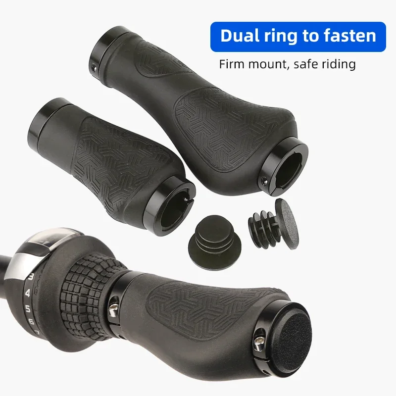 Dual Ring Lock Long Short Handlebar Grips Streamlined MTB Folding Bicycle Hand Rest Scooter Swivel Bar Ends Rubber Casing Sheath