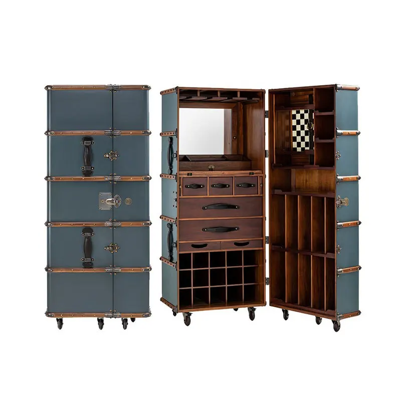 Retro removable wine cabinet designer solid wood travel Treasure box red wine display cabinet villa luxury storage side cabinet