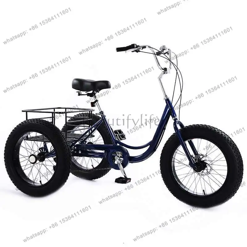 20 inch fat tire 7 speed human pedal snow tricycle adult elderly vegetable basket car