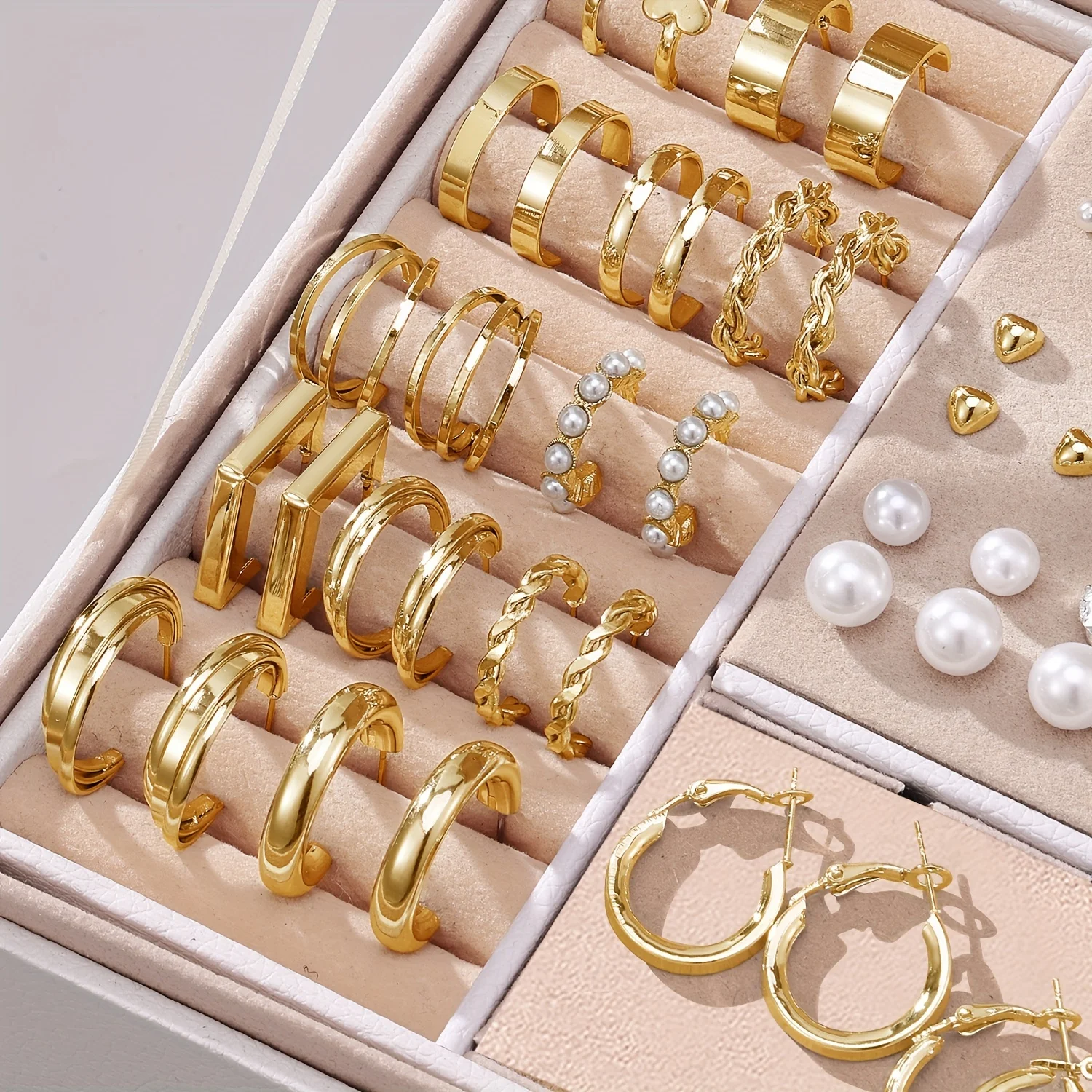 108-Piece Women's Jewelry Set, Fashionable Gold-plated Metal With Faux Pearls And Rhinestones, Twisted C- Shaped Earrings