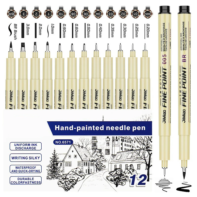 6/9/12 Pcs Needle Tube Fineliner Pens Art Waterproof ink Drawing Needle Pens For Hand-Painting Comics Sketching and Drafting