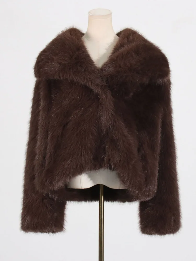 ZMEENNA Women's Burgundy Faux Fur Jacket Shaggy Coat Warm Outerwear Winter Fashion Oversized Plush Cardigan Casual ZM4106