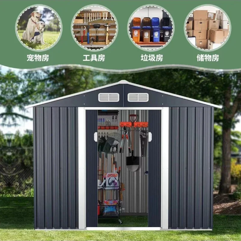 Simple Outdoor Storage Shed 10'x 8',Metal Garden Shed For Bike,Trash Can,Tools,Galvanized Steel Storage Cabinet For Backyard