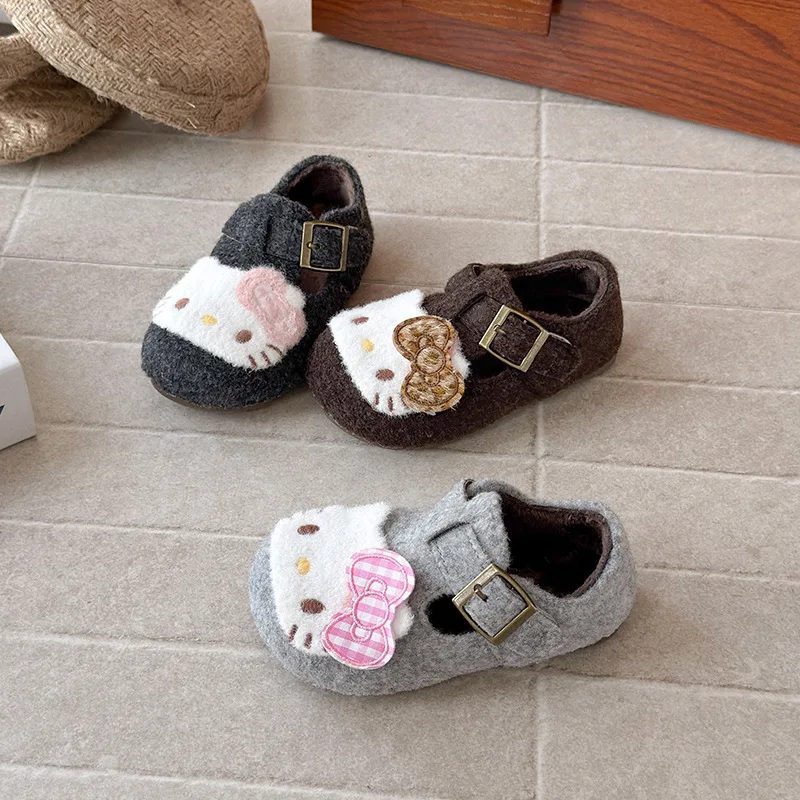 أحذية كاجوال للأطفال من جلد البولي يوريثان الكرتوني أحذية ربيعية للفتيات مضادة للانزلاق ​ قاعدة فيلكرو ناعمة ​ بني ​ حذاء رمادي مقاس 23-35