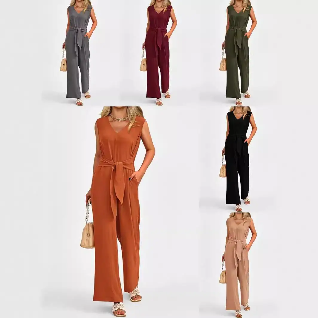 

Women's High Waist Wide Leg Jumpsuit Svel Waistl Spring 2024 Thin Elastic Fabric Long Pants No Brand Registered Trad...