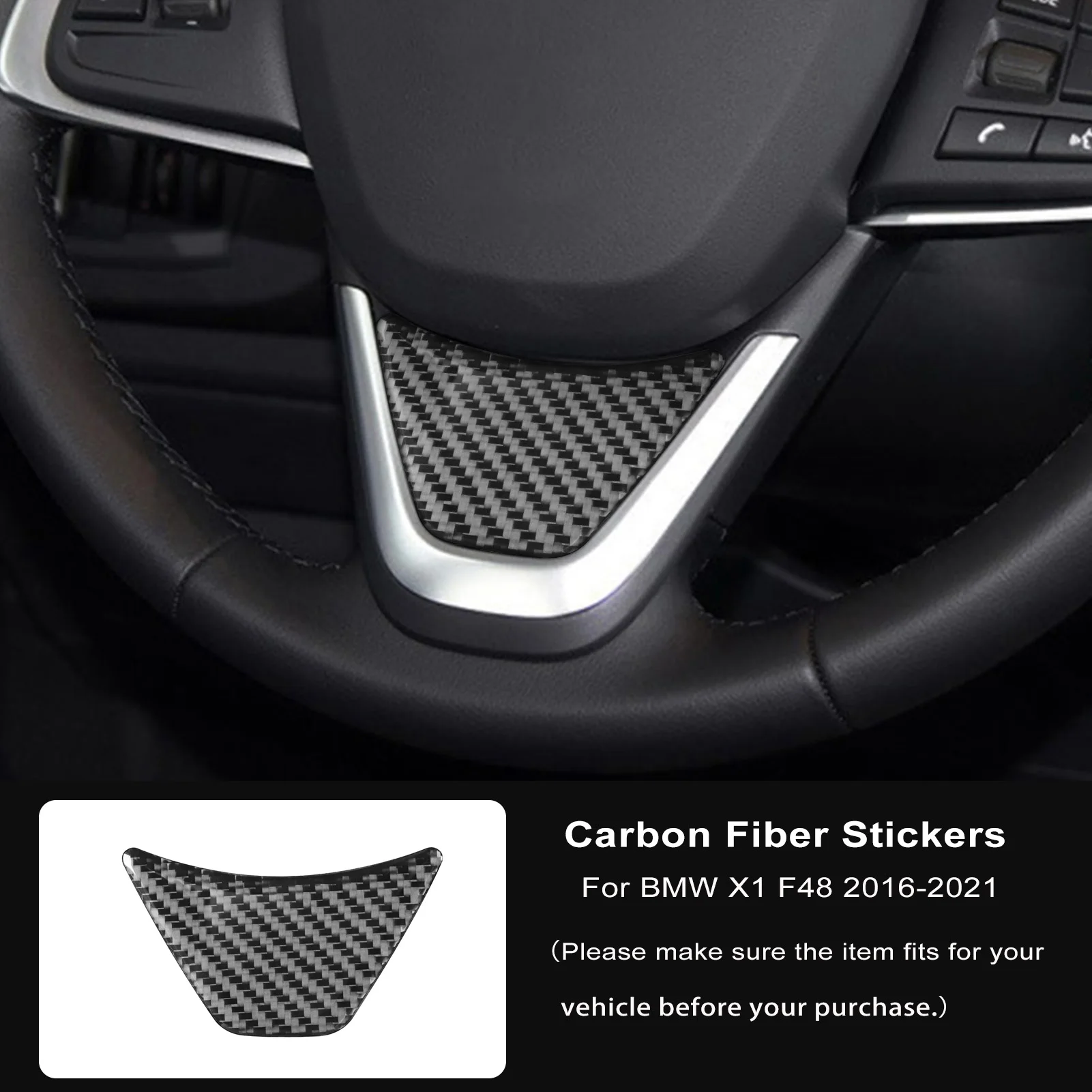 For BMW X1 F48 2016-2021 Car-styling Carbon Fiber Car Steering Wheel Chin Decorative Stickers Interior Modify Auto Accessoriess