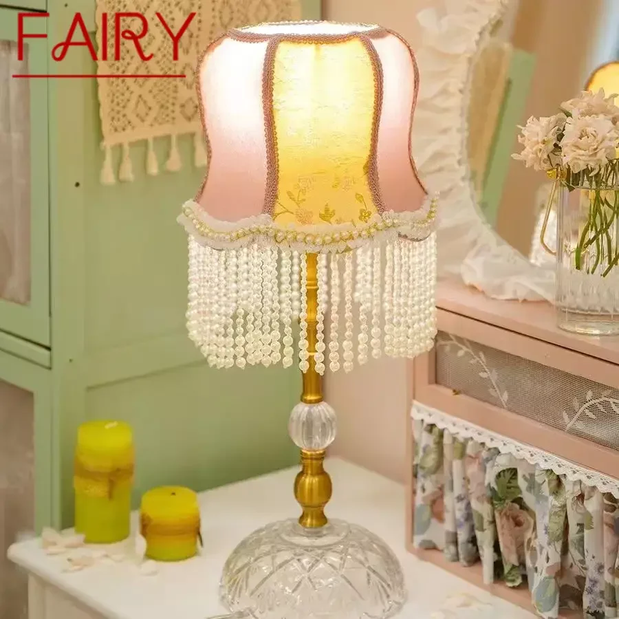 

FAIRY French Table Lamp American Retro Living Room Bedroom Villa European Pastoral Creative Tassels Desk Light