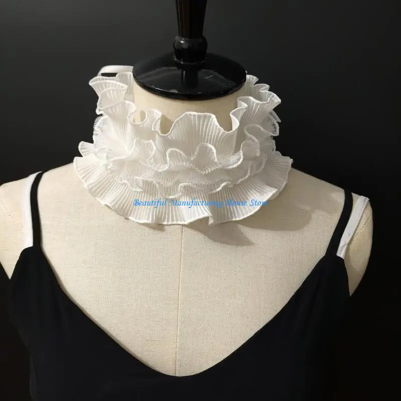 E56A Fashionable Lace Collar Multilayer Ruffle Collar Decorative Neckwrap for Office