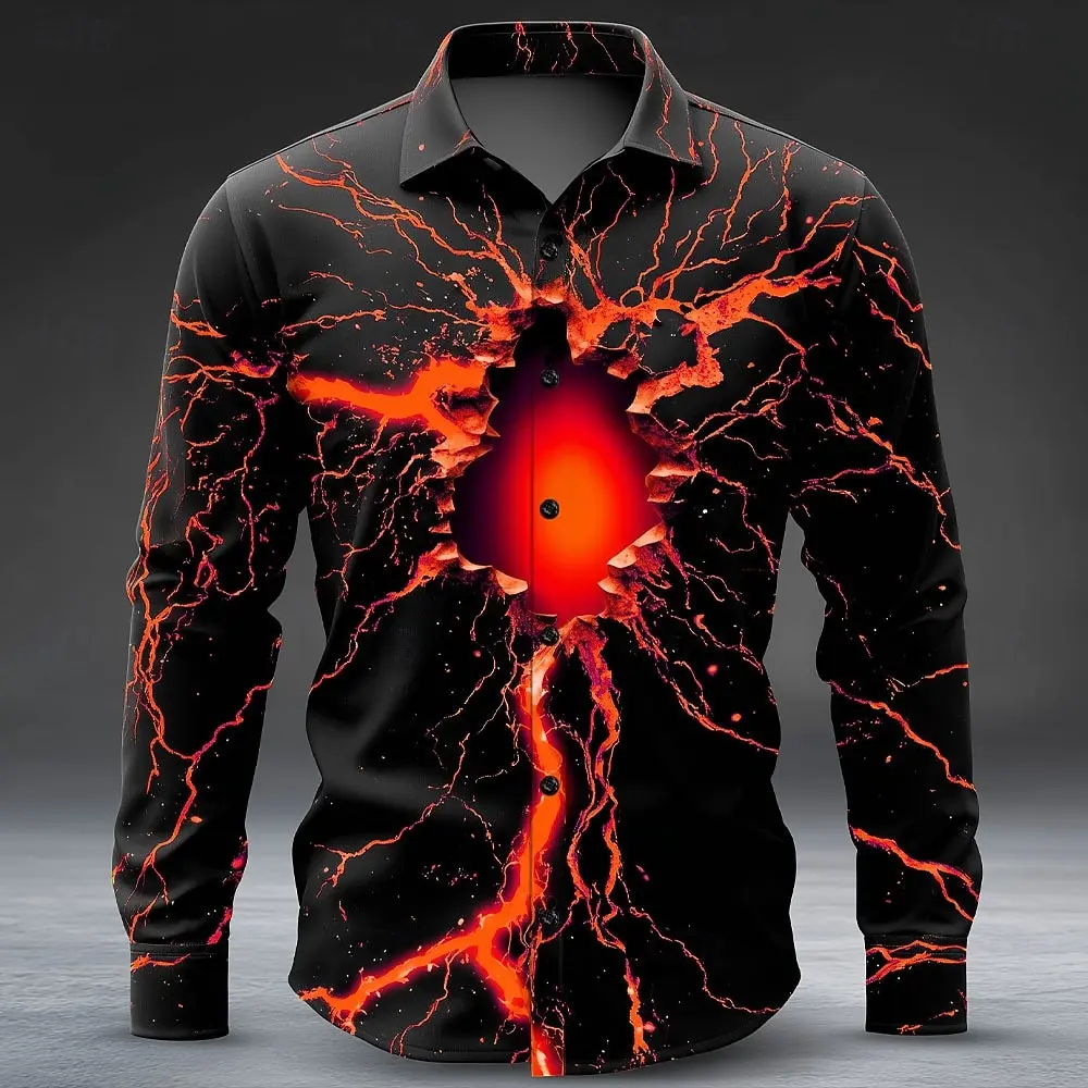 

Halloween Costumes Men's Optical Illusion Lightning Shirts Button Up Shirts Long Sleeve Casual Outdoor 3D Print Collared Shirt