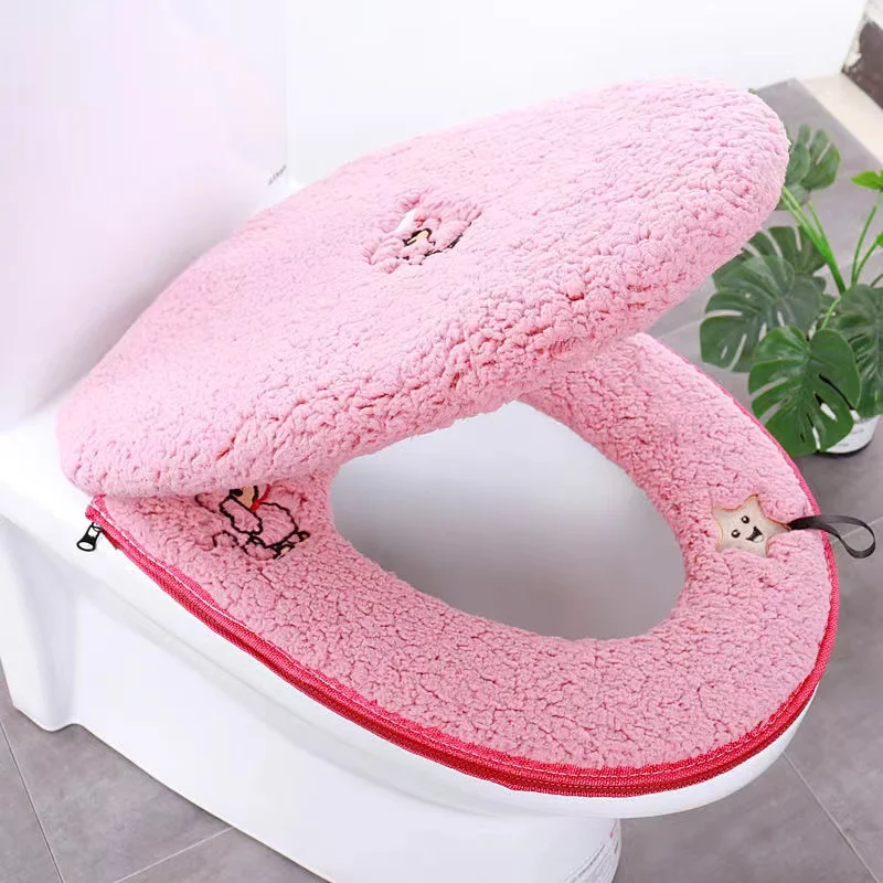 Thicken Soft Plush Toilet Seat Cover Mat Washable Bathroom Toilet Cushion with Zipper New Closestool Pad Home WC Accessories