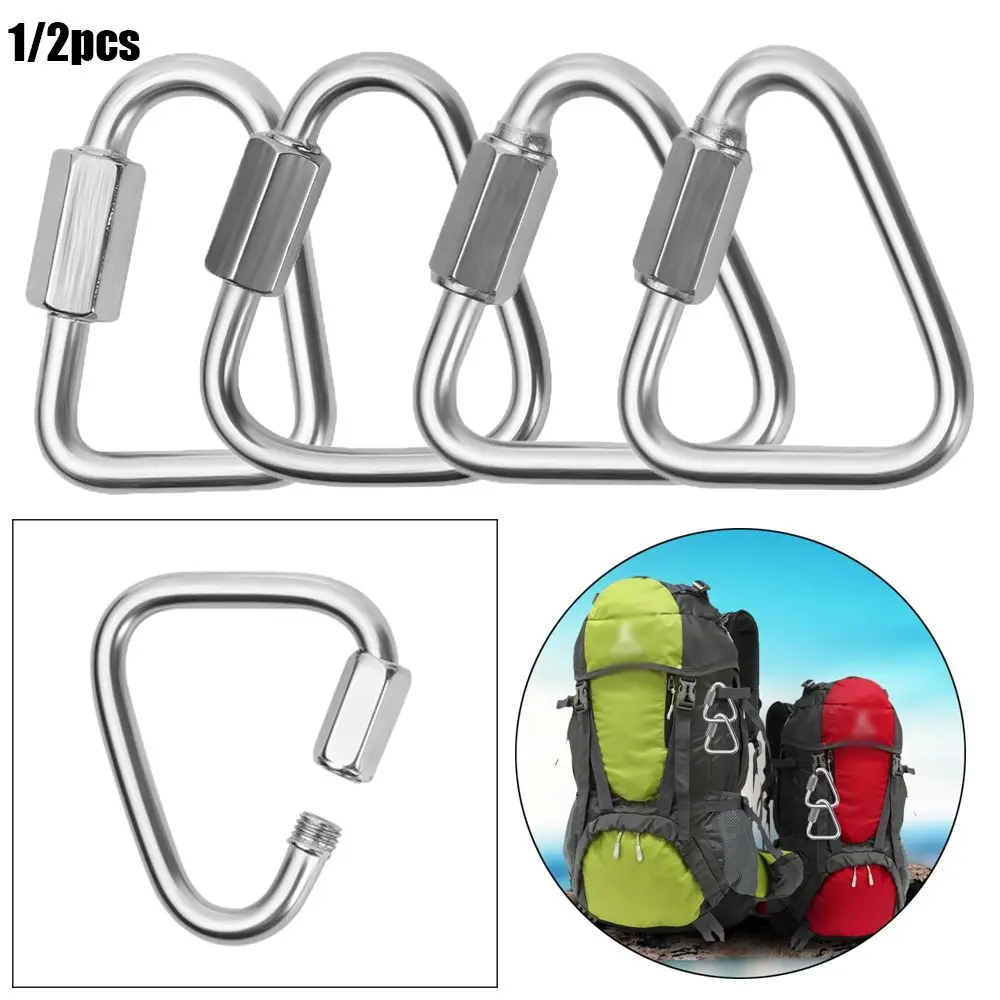 1/2pcs 5 Sizes Climbing Equipment Outdoor Camping Hiking Triangle Carabiner Kettle Buckle Chain Keychain Snap Clip Hanging Hook