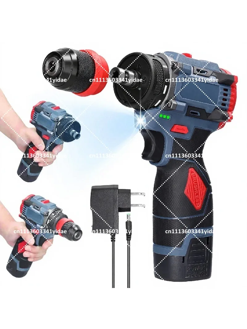 16.8V 2-in-1 Lithium Drill Electric Screwdriver, Multi-function Power Tool 45Nm Torque Brushless Motor Practical Screw Driver