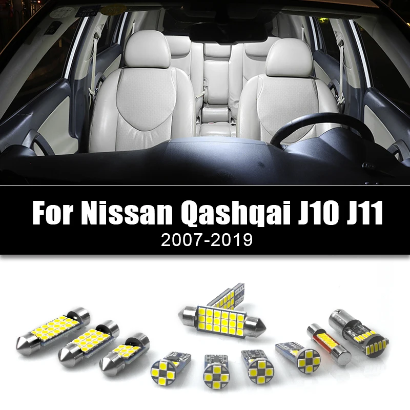 

Car LED Bulbs For Nissan Qashqai J10 J11 2007-2017 2018 2019 Interior Reading Lamp License Plate Light Trunk Lights Accessories