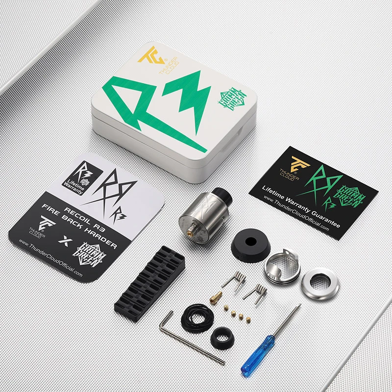 Auténtico atomizador de tanque ThunderCloud Recoil R3 RDA, soporte cuadrado de cubierta de construcción en ángulo sin poste de 24mm, vaporizador Vape de GrimmGreen