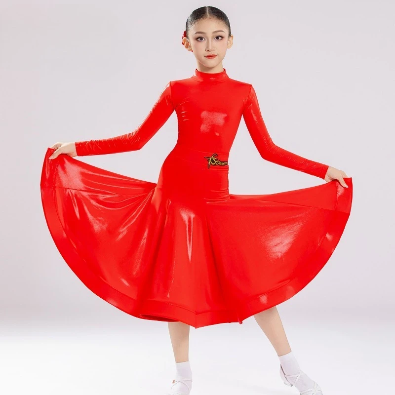 Glossy Latin Dance Competition Dress Sleeveless Suit Girls Cha Cha Dance Performance Costume Kids Standard Dance Dress