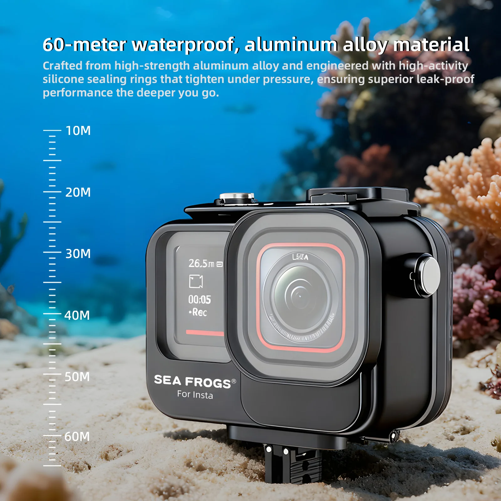 Seafrogs 60m Flexible Portable Aluminum Alloy Waterproof Housing for Insta360 Ace Pro2 Action Camera &Action Camera Handle