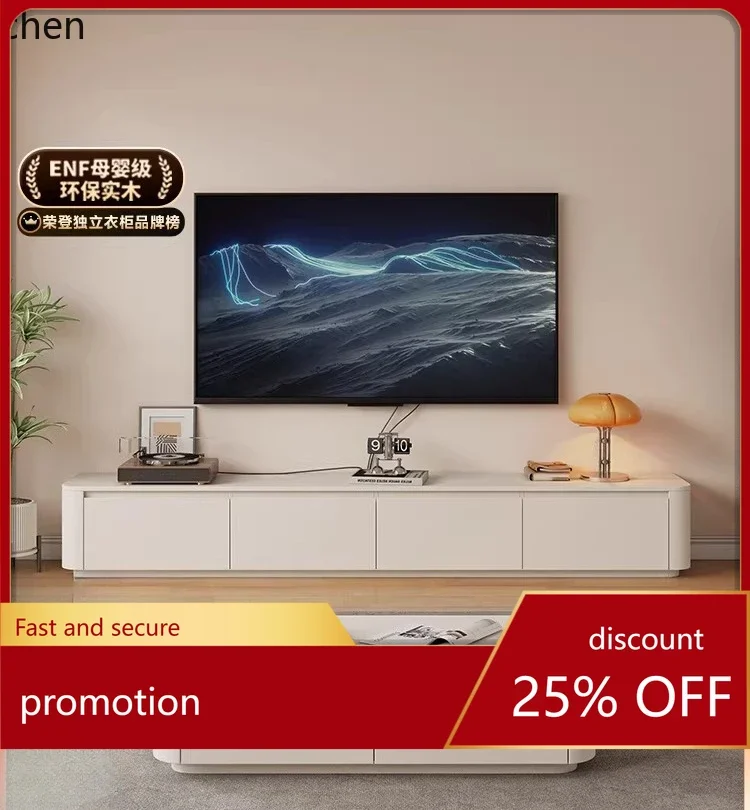 Z31- Solid Wood Customized Maternal and Infant Grade Arc TV Cabinet and Coffee Table Set Living Room High-end Storage Rack