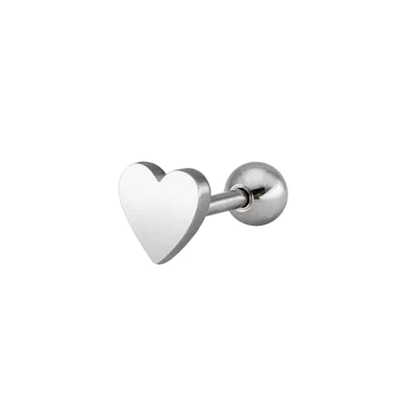 1Pcs Stainless Steel Black Piercing Jewelry Tragus Stud Earrings Cartilage Helix Heart Shape Ear Studs  Women Men Party Jewelry