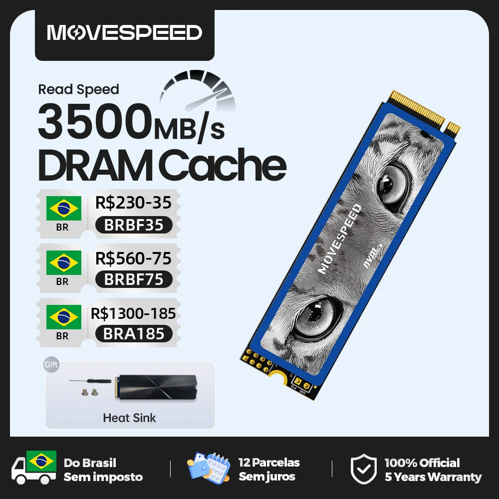 MOVESPEED 3500MB/s SSD NVMe M.2 2280 with DRAM Cache 512GB Internal Solid State Drive M2 PCIe 3.0x4 2280 SSD for PC Laptop