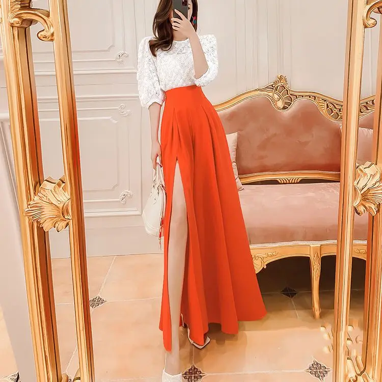 

High waist drape split wide-leg pants women's commuter design split-leg pants 2025 spring and summer new fashion trousers