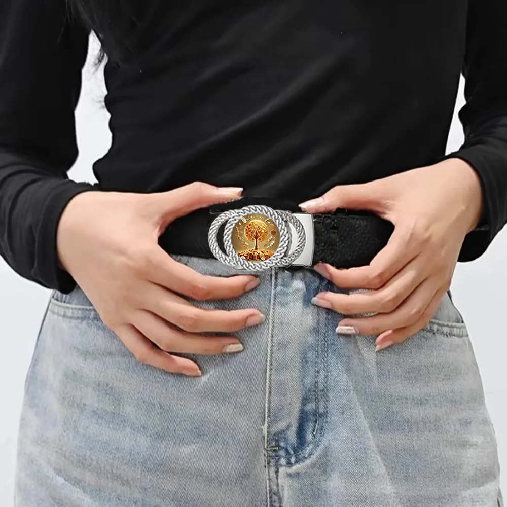 Hebilla de cinturón con trinquete automático de árbol de dinero y monedas, un accesorio de cintura moderno y personalizado, es el regalo perfecto para Frien