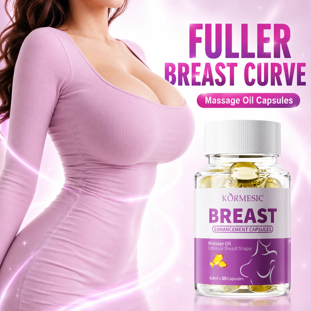 Breast Buttock Enlargement Massage Oil Capsules, Women Body Curve Enhancer, Hip Breast Firming Plumping Serum, Fuller Shape 30pc