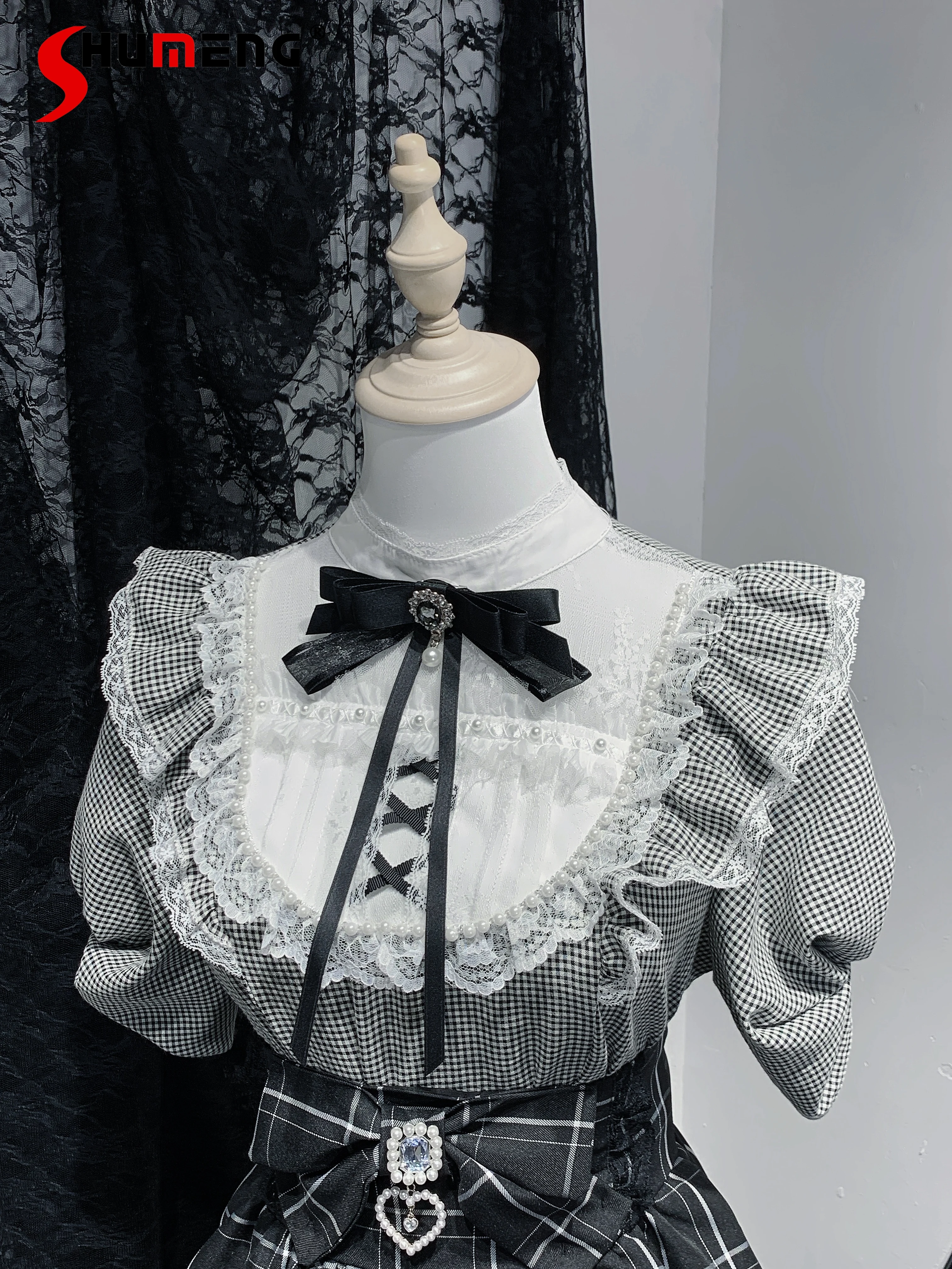 

Subculture Mine Mass-Produced Short-Sleeve Shirt Summer New Japanese Style Sweet Bow Lace Shirt Top High-Waisted Slim Mini Skirt