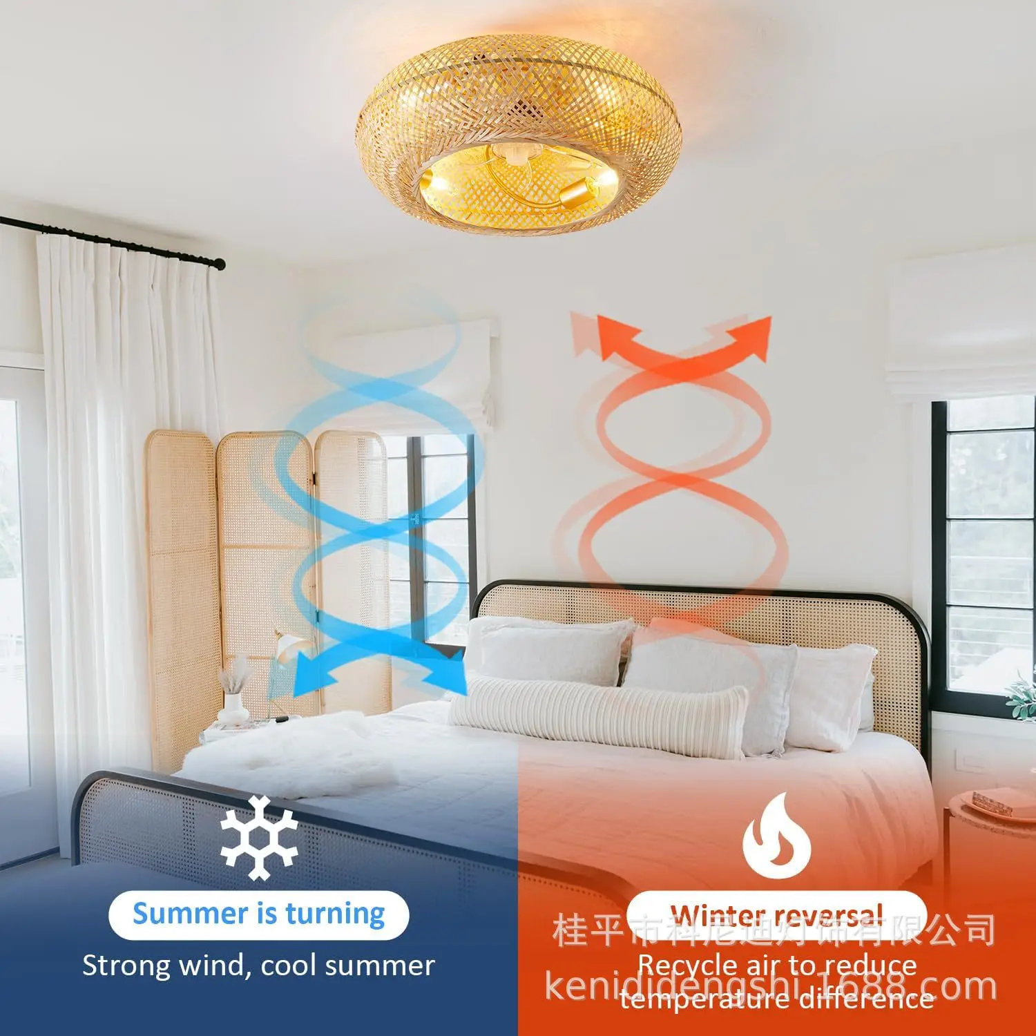 Imagem -04 - Invisível Bambu Ventilador de Teto com Lâmpada Videira Tecelagem Luz Ventilador Frequência Variável Fit para Quarto Sala de Jantar Gaiola 110v