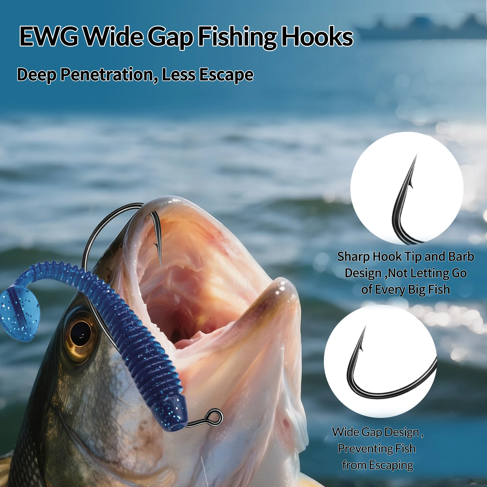 9KM 25 Stück EWG Weedless Jig Hook Wide Gap Worm Hook für Softbait Bass Pike Zander Fishing Texas Rig Weedless Jigging Salzwasser – Detail 3
