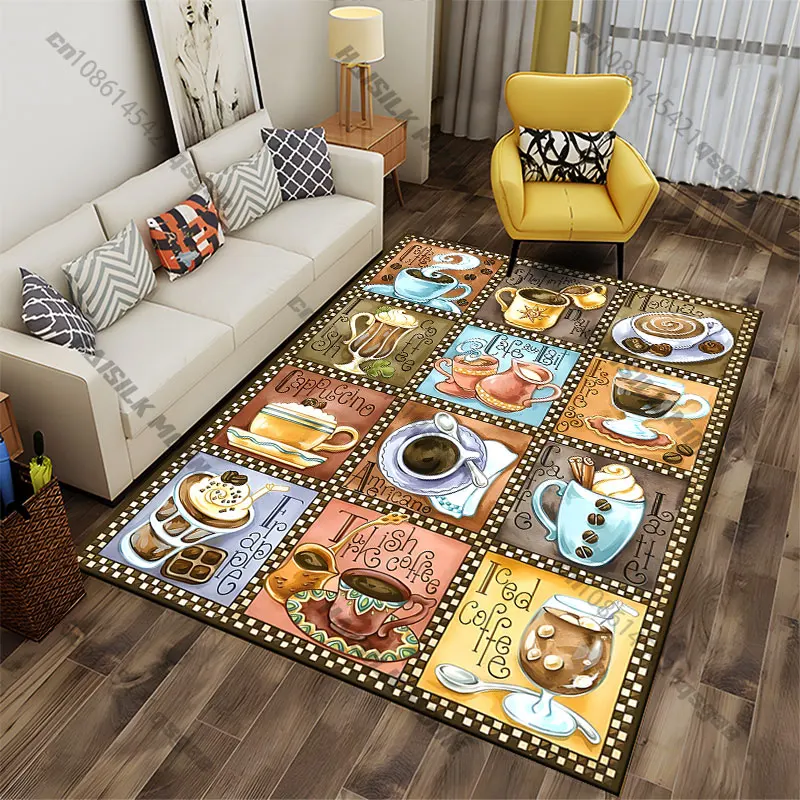 Variety of coffee beverages carpet Yoga living room room decor children's crawling mat doormat area rug games mat
