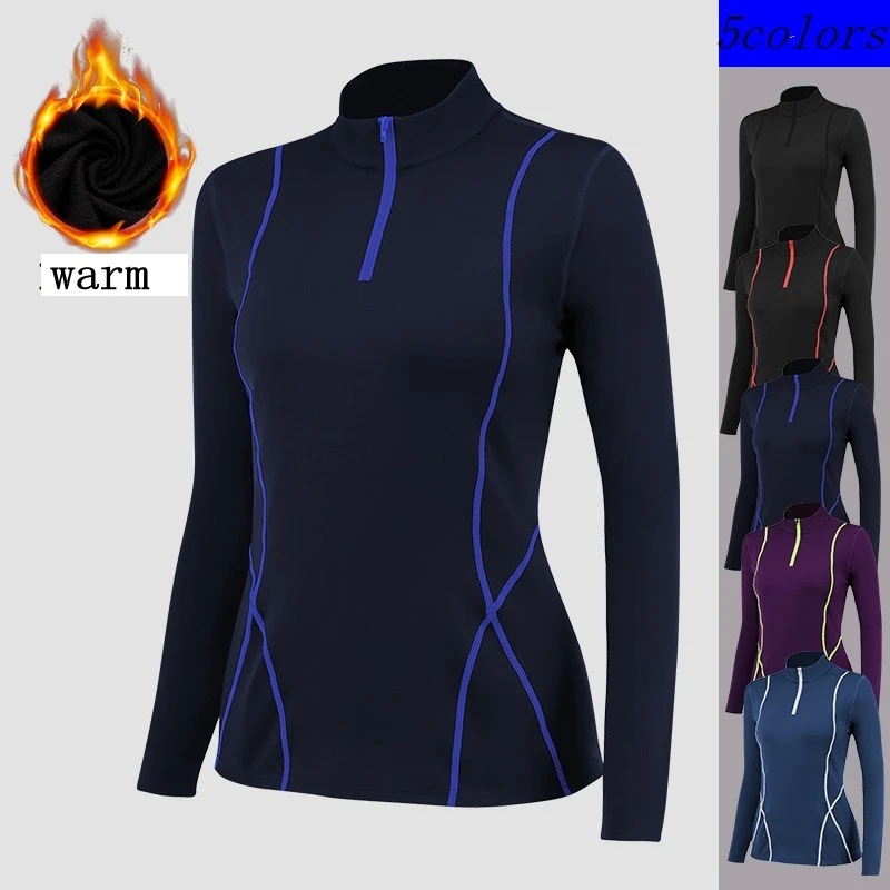 Women's Slim Fit Fleece Lined Long Sleeve Yoga Top Half Zip Sweatshirt for Gym Running Autumn Winter Sports Wear