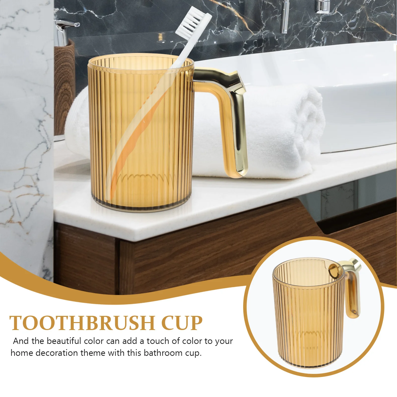 كوب فرشاة أسنان بسعة كبيرة، تصميم بمقبض ذهبي حديث، كوب حمام للاستخدام اليومي، حامل أدوات غسيل كوب مناسب للسفر