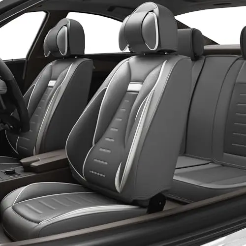 

5PCS Angel Wings Car Seat Covers - Waterproof Nappa Leather, Universal Fit for SUV, Truck, Grey