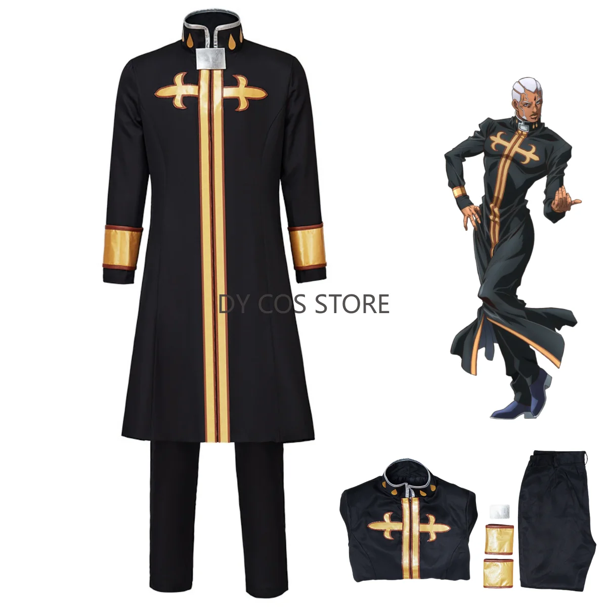 

Аниме JoJo's Bizarre Adventure Stone Ocean Enrico Pucci Косплей Костюм Черное пальто с длинными рукавами Униформа Мужской Рождественский костюм