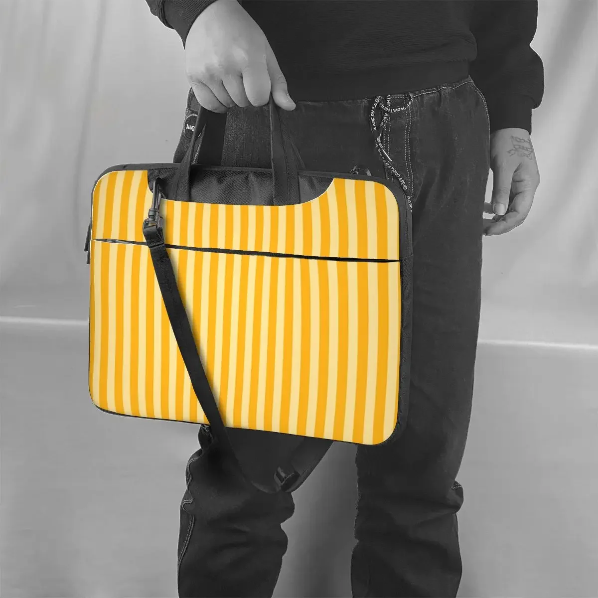 Striped Vertical 2 Yellow Crossbody Laptop Bag Case Computer Bag 13 14 15.6 Inch Notebook Pouch for Macbook Pro Lenovo 3
