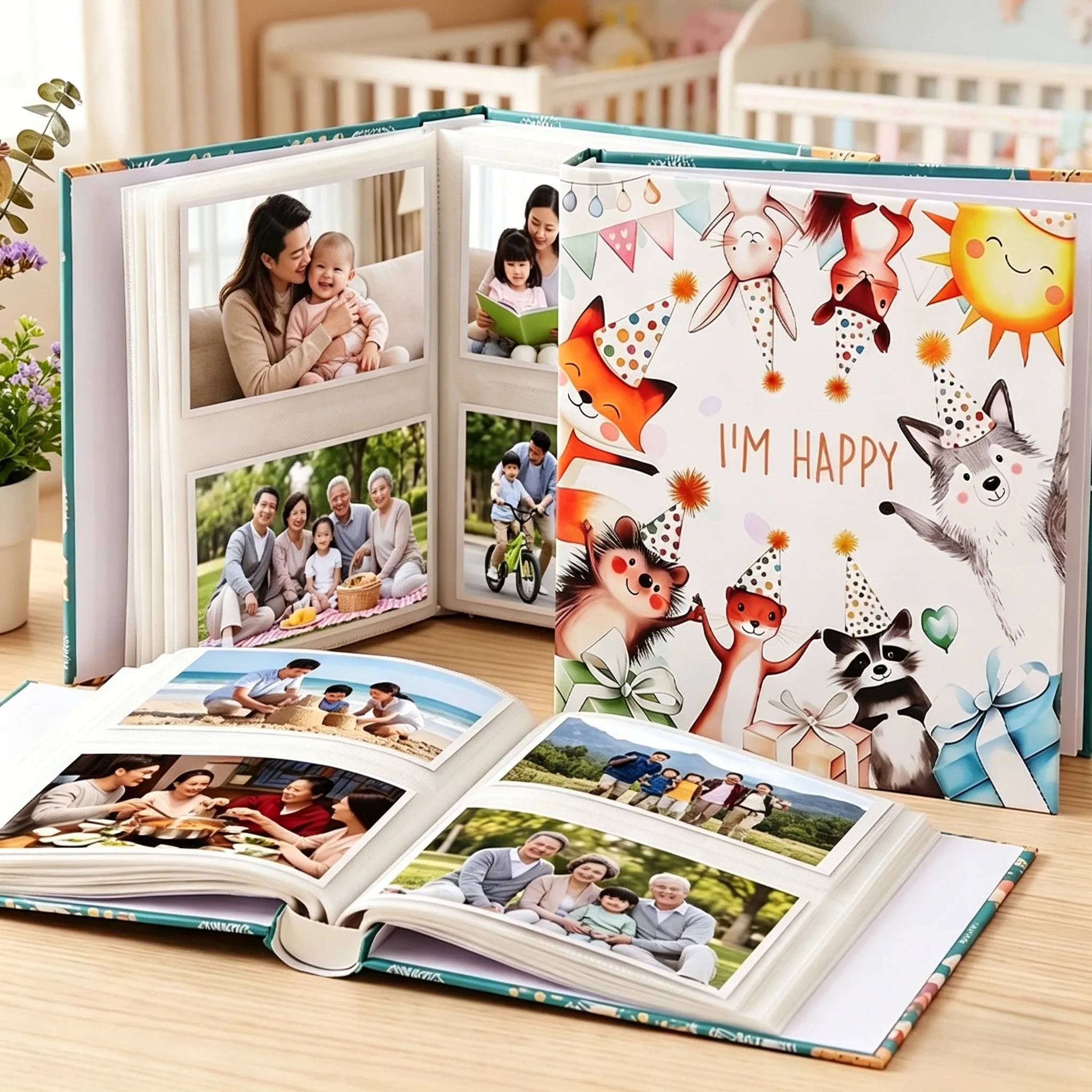 Boxed Cartoon Paper Photo Album, holds 200 pieces of 6-inch photos, perfect for nursery decor, baby supplies, gift for Newborn