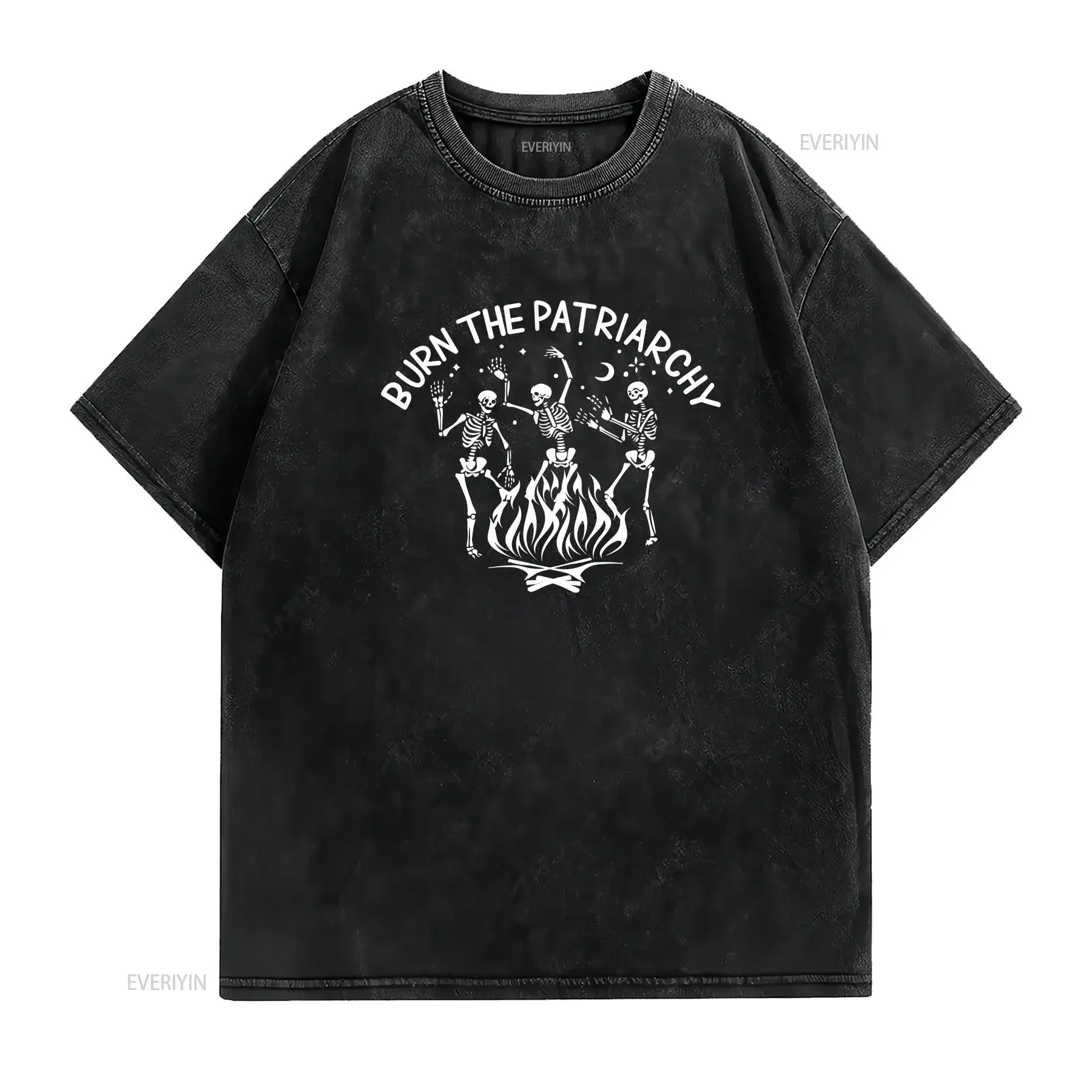 Burn the Patriarchy T Shirt FeminisT Skeleton ProtesT Witch Destroying vintage Washed Unisex fashion Stretched