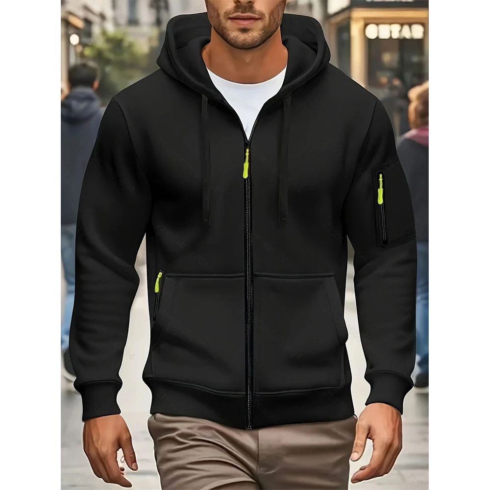 

2025 Design of zipper pocket for men's sports zipper hoodie in autumn polyester hoodie is suitable for running and leisure