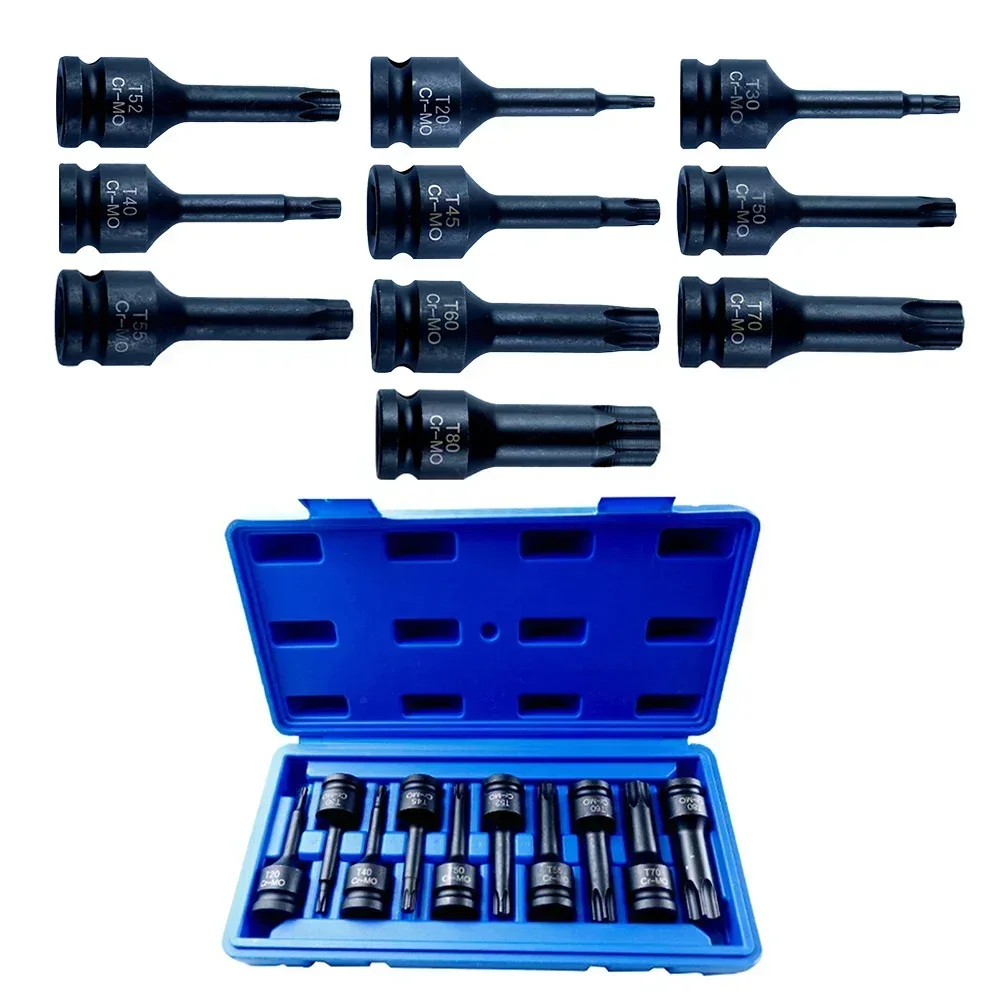 10 pz 1 2 Pollice Presa Testa Quadrata Drive Torx Star Bit Socket Set T20-T80 Punte Set Utensili A Mano Accessori