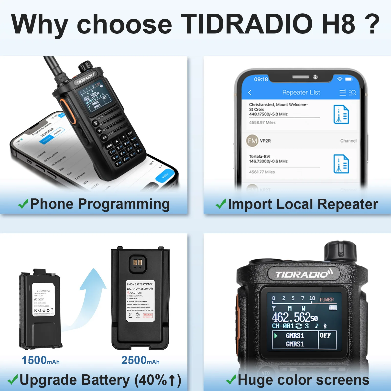 TIDRADIO-walkie-talkie portátil TD-H8, Radio de largo alcance, conexión Bluetooth, conmutador programable para teléfono celular, 10W