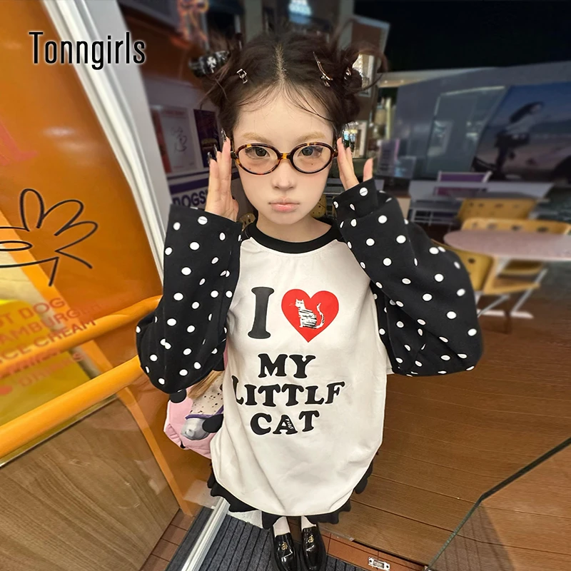 

Tonngirls Harajuku Print Graphic Tops Loose Casual T-shirt Women Dot Patchwork Y2k Vintage Grunge Tops American Retro Streetwear