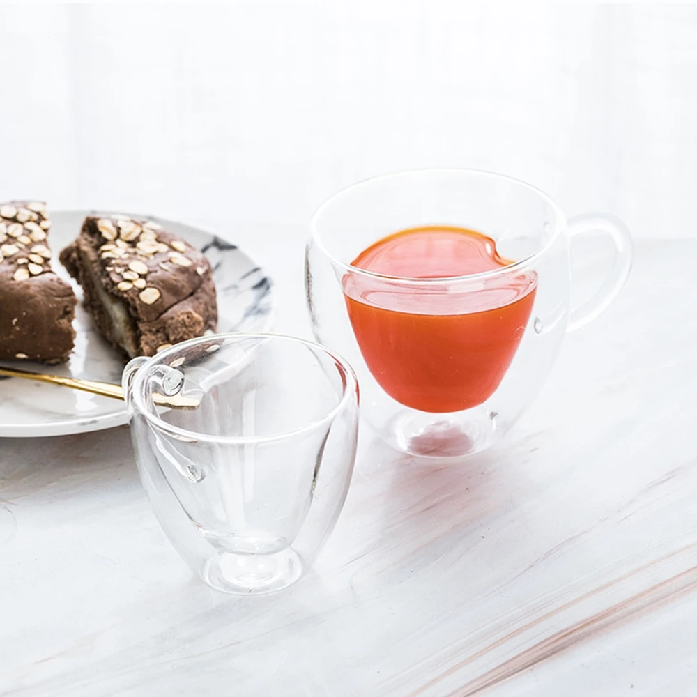 الحب على شكل الزجاج القدح الحب شكل قلب طبقة مزدوجة مقاومة للحرارة درينكوير شفاف عاشق أكواب القهوة كوب هدية