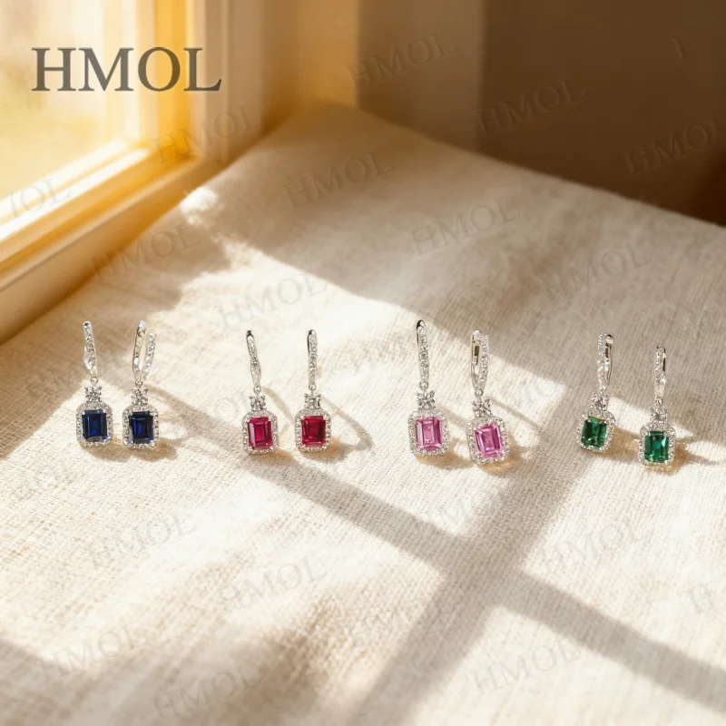 أقراط مخصصة للنساء قطع الزمرد 2.7-4CT مختبر نمت الأحجار الكريمة روبي/الياقوت/بادبارادشا هيبوالرجينيك هدية الكريسماس #1