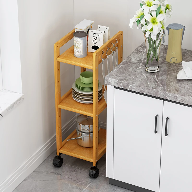 

Органайзер с узким пространством из натурального бамбука, ультратонкий шкаф для хранения вещей для кухни/ванной комнаты/холодильника, многоуровневые полки