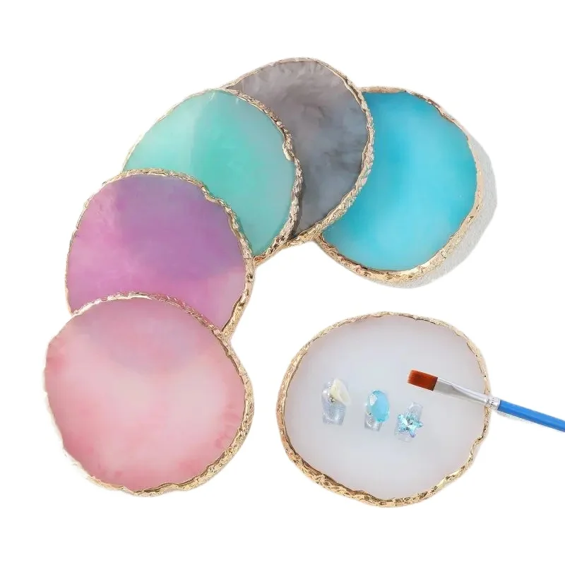 

1PC Nails Art Palette Supplies Round Resin Agate Stone Manicure Painted Nail Chips Gel Polish Pallet Mixing Drawing Paint Plate