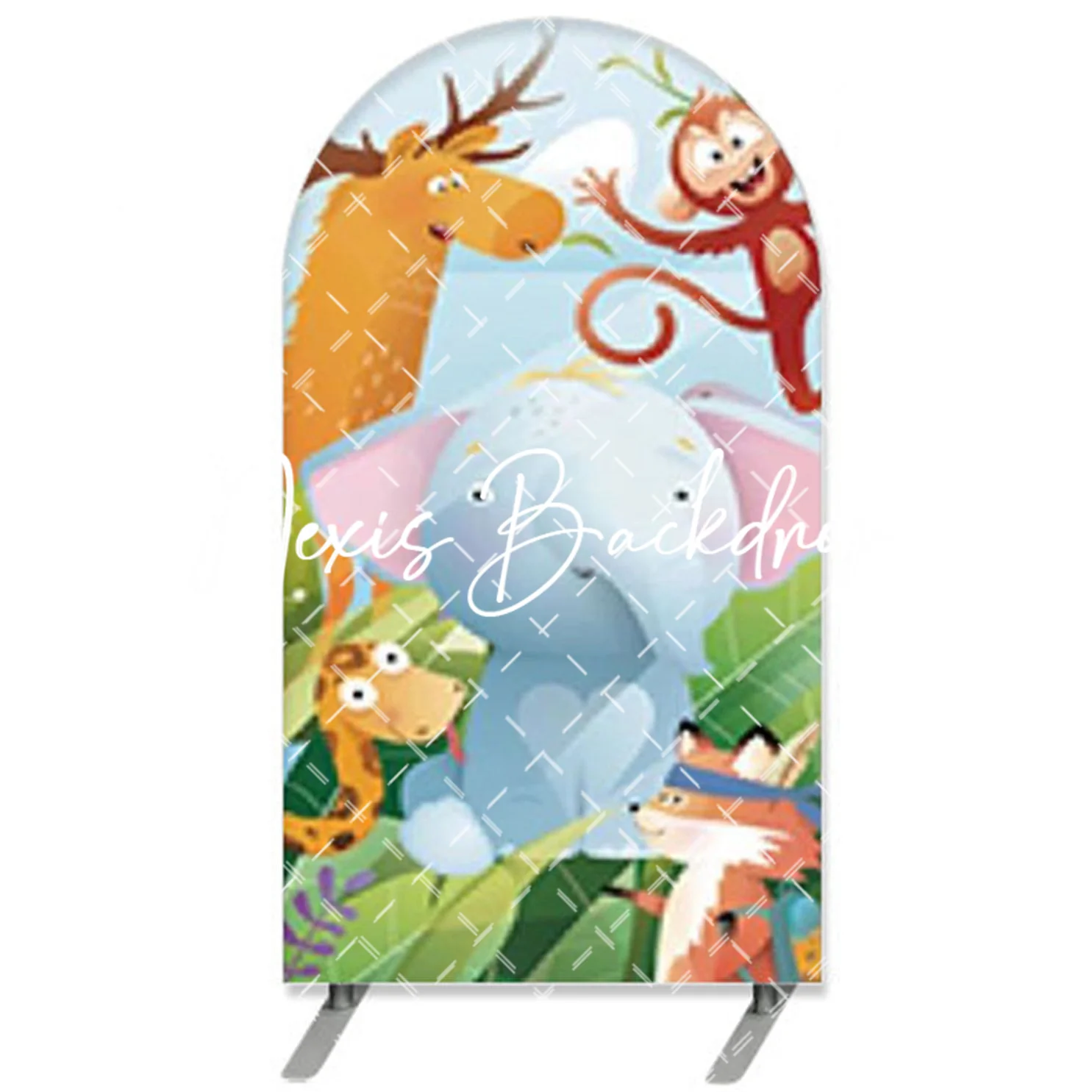 Wild One Funny Animals Island Safari Double-Sided Arch Bday Backdrop Decorations For Kids Blue Sky Grass 1st Birthday Banner