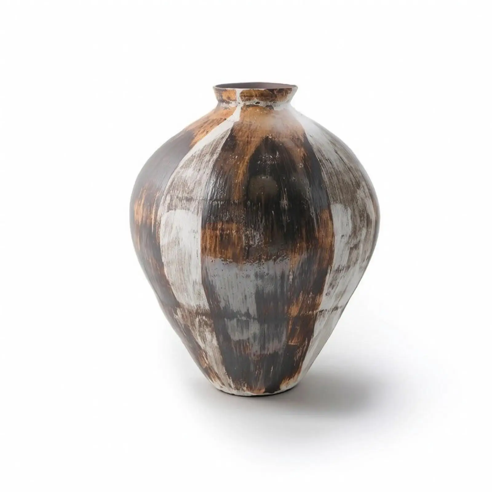 Sculptural Ceramic Vase Warm Orange Brown Patina Art for Living Room Tabletop Flower Arrangement Decor