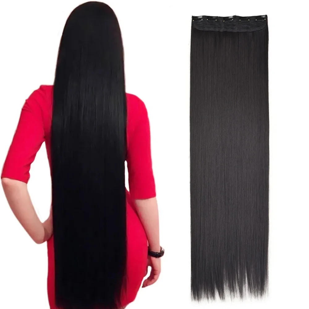 Jeedou Ultra Long  Hairpiece Clip in Hair Extensions Straight 32Inch 80cm Invisible Ideal for Cosplay Synthetic Wigs